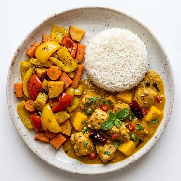 Mango Chilli Chicken Curry With Streamed Rice